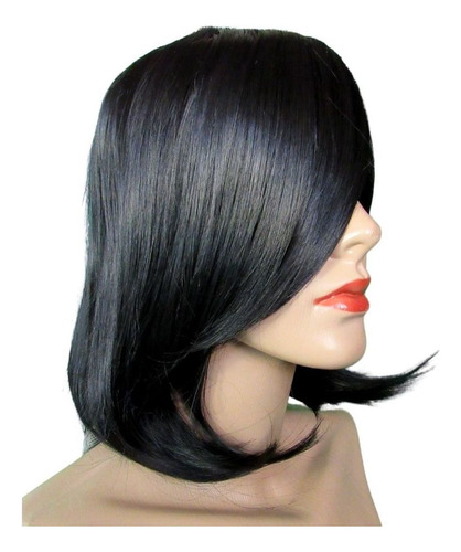 Lace Wig Peruca Cabelo 100% Orgânico Humano Com Franja Tamanho Da Base 35cm Tonalidade Preto #1