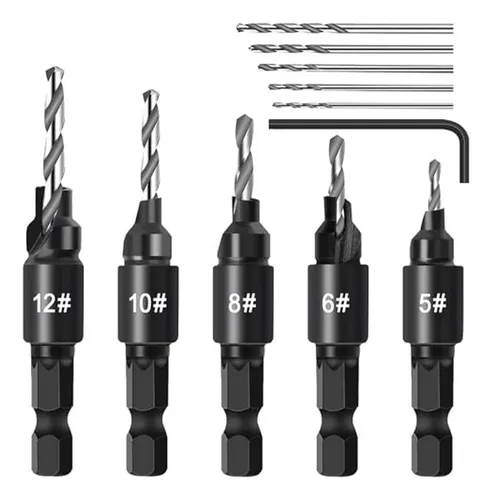 Juego De Brocas Avellanadoras Para Madera, 5pzs, 1/4 Hexago