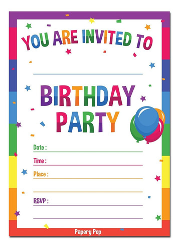 30 Invitaciones De Cumpleaños Con Sobres  Paquete De 30    