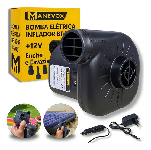 Bomba de Ar Portátil Elétrica Compressor Para Encher e Esvaziar Colchão Inflável Piscina Boias Bivolt Manevox