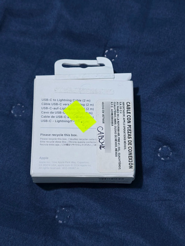 Cable 2m De Carga Para Iphone, Se Uso 1 Semana Es Original Blanco (Usado)