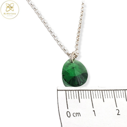 Imagen 6 de 7 de Cadena Plata + Dije Gota Cristal Swa Verde 10 X 13mm