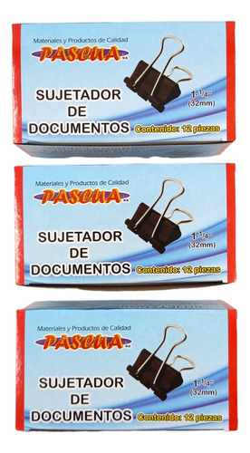 3 Cajas Clip Sujeta Documentos 32 Mm C /12 Piezas