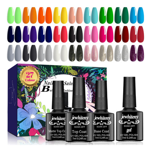 Jewhiteny Juego De 30 Esmaltes De Uas De Gel De 27 Colores,