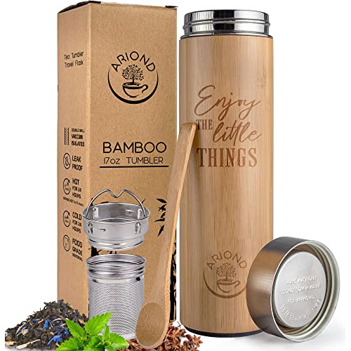 Ariond 17oz Bambú Té Tumbler Con Infuser Quot; Tensor Ms1vt