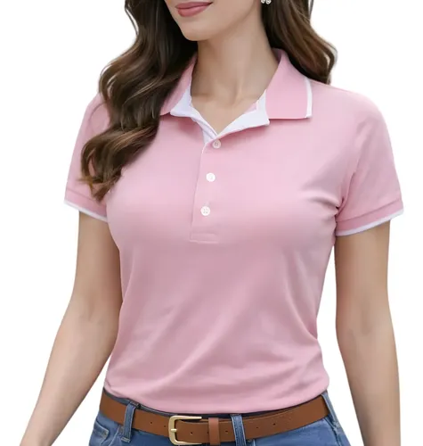 Camiseta Lisa Basica Social Polo Feminina Moda Baby Look