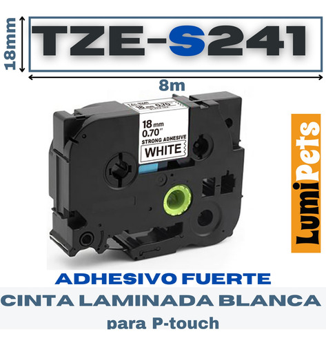 Cinta Tze-s241 Para Rotuladora Brother Modelo Pt, 18mm X 8m 