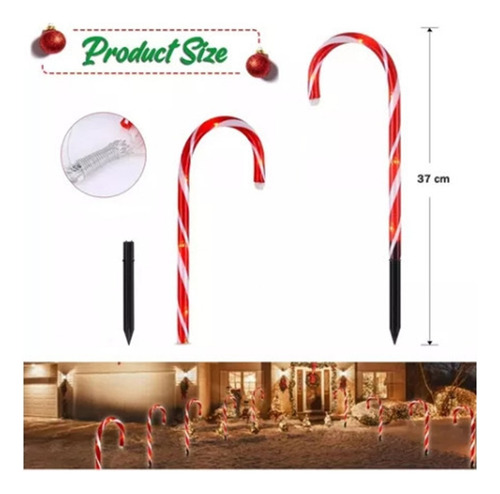 Paquete Bastones Navidad Estaca Caramelo Led Luz Navideño