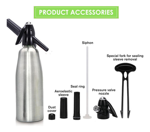 Soda Siphon 1l Sparkling Water Maker, Aluminio Seltzer Seltz