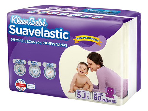 Pañales KleenBebé Suavelastic etapa 5 jumbo 60 piezas