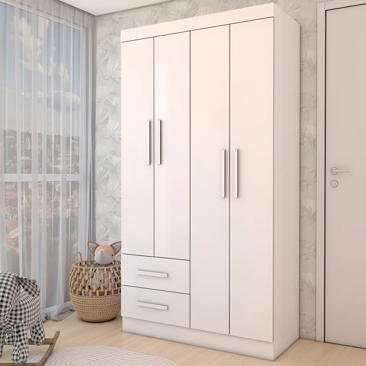 Guarda roupa Infantil Linho 4 Portas 2 Gavetas Flex Branco
