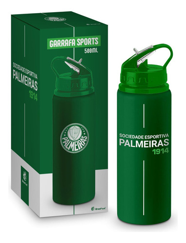 Brasfoot Presentes Garrafa para agua com canudo sports times 500ml - palmeiras