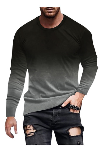 Camiseta D Para Hombre En Color Degradado, Impresión Sin Pos