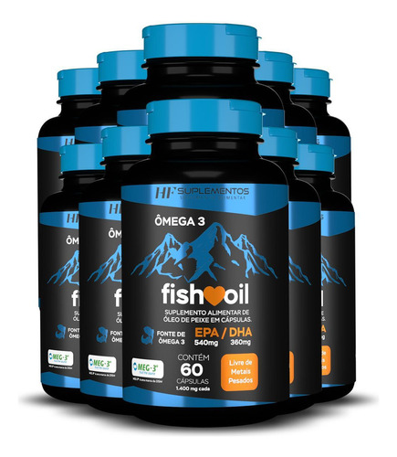 Kit 10x Omega 3 Fish Oil Meg 3 60 Cps Hf Suplementos