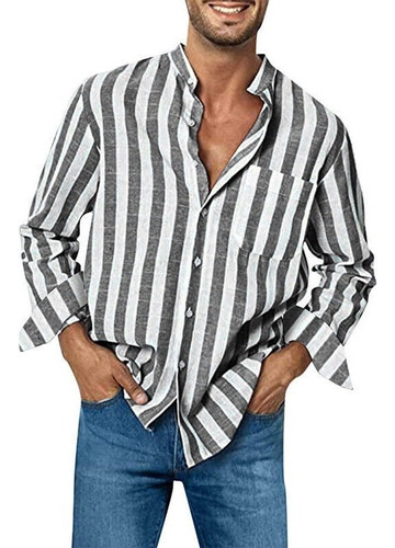 Camisa Holgada A Rayas De Manga Larga Para Hombre