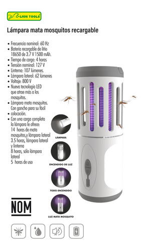 Lámpara Uv Mata Mosquitos Recargable Con Luz Ultra Violeta