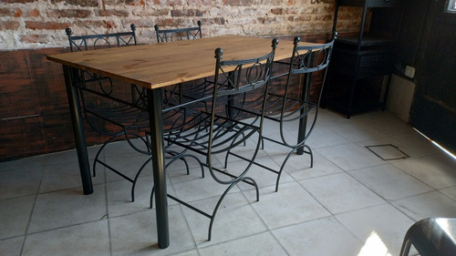 Mesa 140x80 Madera Maciza Hierro Forjado + 4 Sillas Romanas