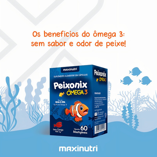 Peixonix Ômega3 Infantil Sabor Mastigável 400mg 60 Cápsulas Cereja