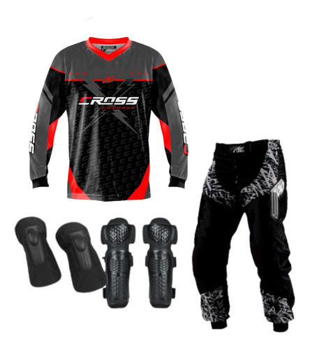Kit Insane Joelheira Cot. Calça Camisa Trilha Motocross Tork