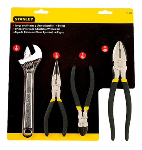 Set Herramientas Stanley 3 Pinzas 1 Llave Ajustable 91 526