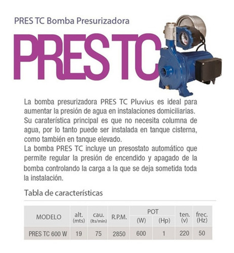 Imagen 5 de 10 de Bomba Presurizadora De Agua Pluvius 600w Tanque Cisterna