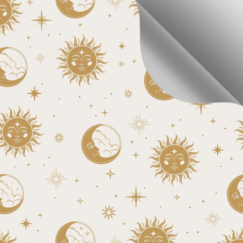 Papel De Parede Autocolante Lua Sol Dourado C/ Estrela 2.5m