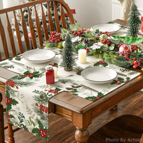 Set De 4 Individuales Navideños De Cono De Pino Holly En Mod