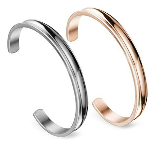 Zuo Bao Stainless Steel Bracelet Grooved Cuff Bangle For Wom