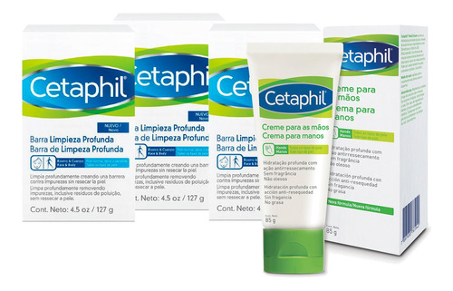 Combo Cetaphil 3 Barras Limpieza Profunda + Crema Para Manos