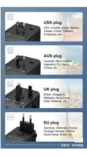 ¡ Adaptador Universal De Viaje 4 En 1 Con 1 Tipo C Y 3 Usb