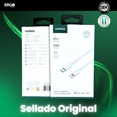Cable Ugreen Usb-c A Lightning 60w 3a Carga Rápida Tpe 1m N