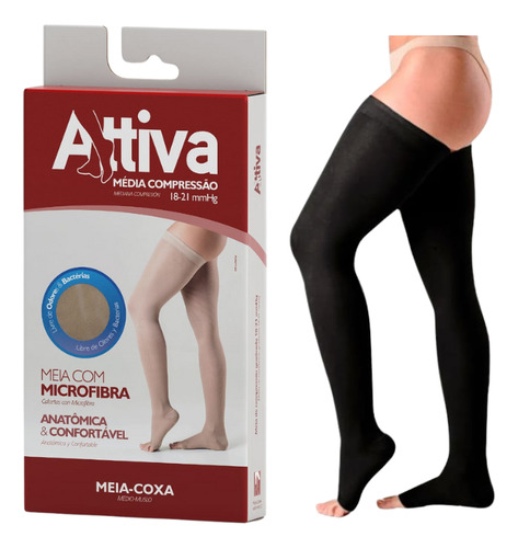 Meia Coxa 7/8 Compressão 18-21mmhg Sigvaris Attiva Preta M