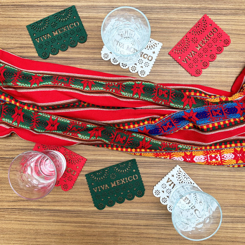 Set De 6 Portavasos Viva México Fieltro Papel Picado