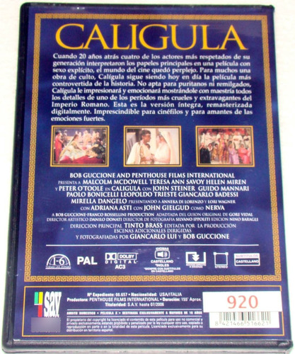 Tinto Brass Caligula Malcolm Mcdowell Dvd Español / Kktus (Usado)