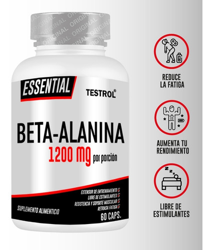 Beta-alanina 1200 Mg | Testrol | Essential | 60 Caps Sabor Sin sabor