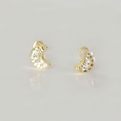 Amor Eterno - Broqueles Luna Mini Diamantes / Aretes Oro 10k