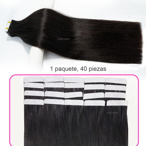 40 Pzs Extensiones De Cabello Con Base Pu Humano Real 45cm Pu-2x-castaño Muy Oscuro