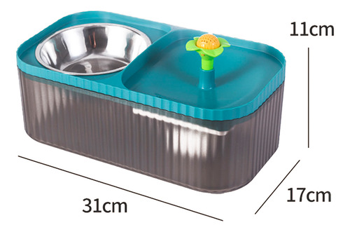Fonte de Água Para Pet Automática Com Comedouro Cão e Gato 3 Litros Prato Ração Inox Cor Azul