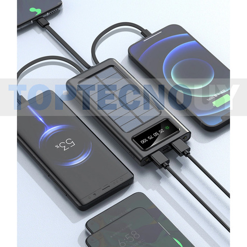 Cargador De Emergencia Power Bank Solar 20000 Mah Con Cables