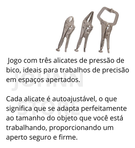 3 Mini Alicates Pequeno Pressão, Mordente, Tipo C, Aço Pro