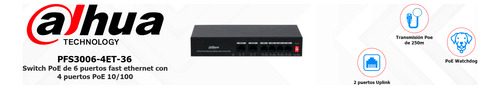 Dahua Dh-pfs3006-4et-36 Switch 4 Puertos Poe 2 Puert Uplink