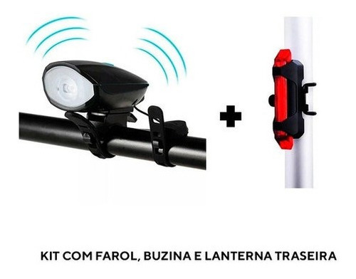 Kit Farol Buzina + Vista Light Bike Usb Iluminação Noturna