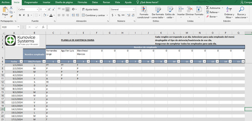 Kunovice Control Ausentismo Digital Excel Demo