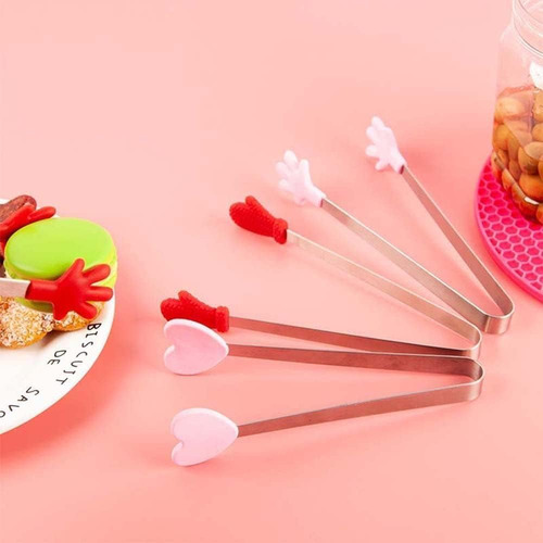 Pinzas De Silicona Rosa Para Niños Con Mango De Acero Inoxid