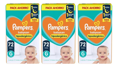 3un Pañales Descartables Pampers Babysan G 72 Unidades