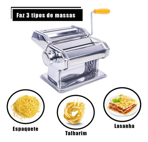 Máquina De Macarrão Lasanha Massa Caseira Manual Em Aço Inox