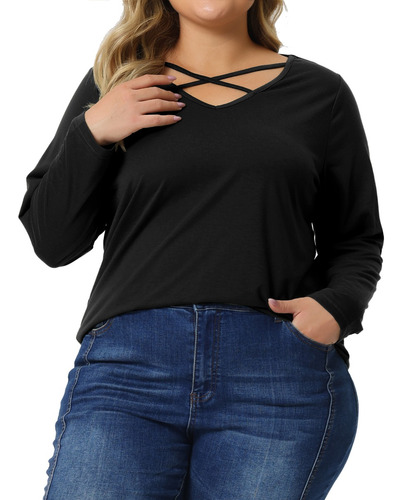 Playera Talla Grande Camisetas Blusa Con Cuello En V Cruzado