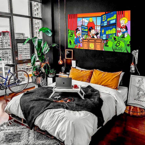 Cuadro Canvas Alec Monopoly Bitcoin Graffiti Criptomonedas Color Multicolor Armazón Bastidor De Madera