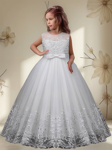 Vestido Festa Infantil Longo Com Laço Menina Daminha Luxo