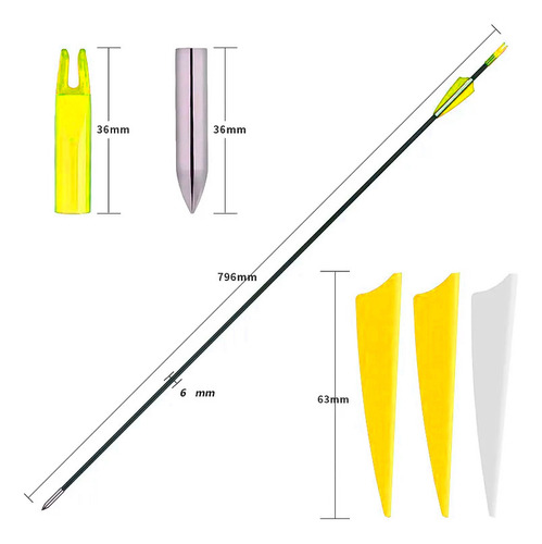 06 Flechas Vixion Pulse Carbono Para Arco E Flecha A26 (x) Amarelo